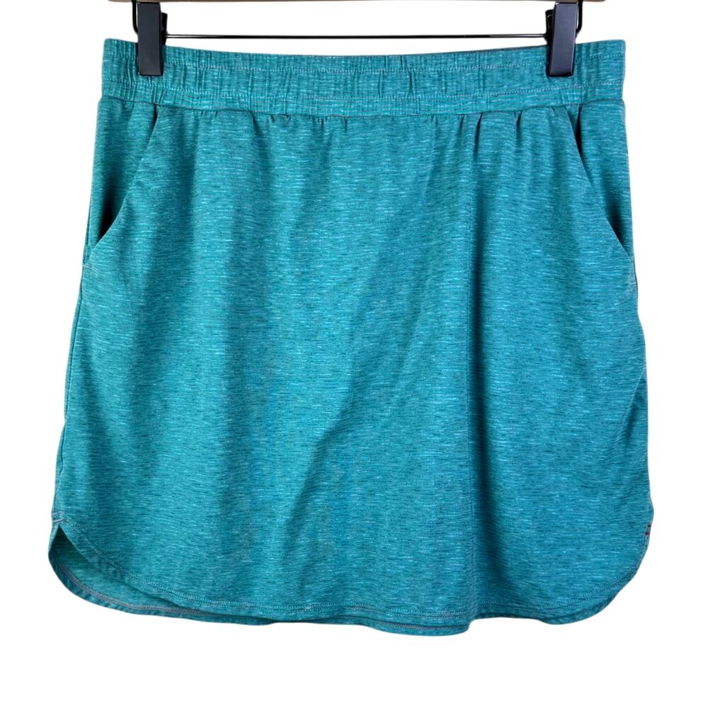 Toad & Co M Teal Gray Striped Soft Unlined Elastic Pull on Mini Skirt Pockets